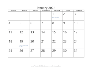 January 2026 Calendar Calendar