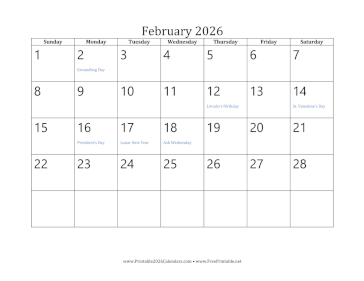 February 2026 Calendar Calendar