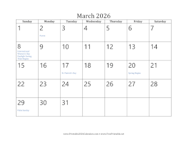 March 2026 Calendar Calendar