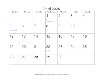 April 2026 Calendar Calendar