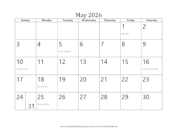 May 2026 Calendar Calendar