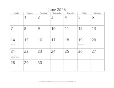 June 2026 Calendar Calendar