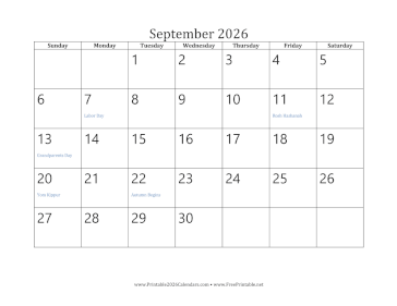 September 2026 Calendar Calendar