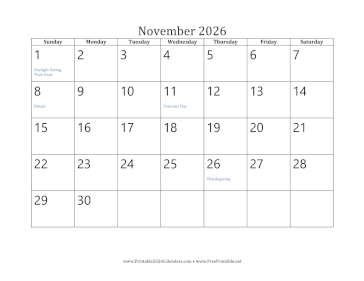 November 2026 Calendar Calendar