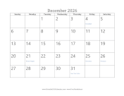 December 2026 Calendar